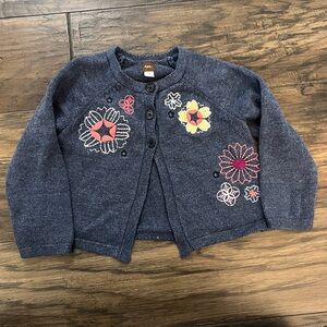 Tea Collection S (4-5) Heather Blue Cardigan with Floral Embroidery